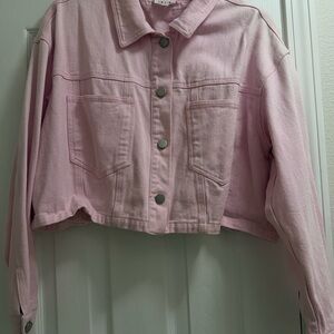 Le Lis Light Pink Cropped Jean Jacket
